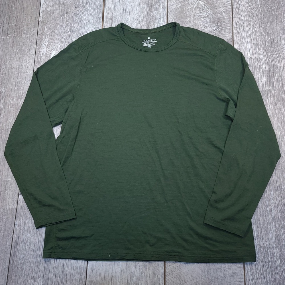 True North Base Layer Top Mens XL Green 100% Merino Wool Long Sleeve Shirt